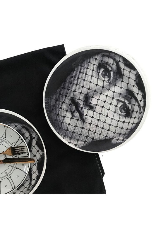 Fornasetti Veiled Girl 2 Winter Plate, Fabric - Wooden Inside Plate