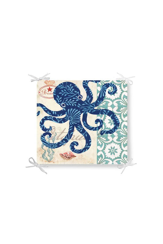 Marine Turquoise Octopus Pattern Zippered Chair Cushion