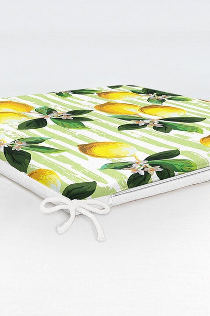 Lemon Pattern Zippered Chair Cushion with Green Stripes