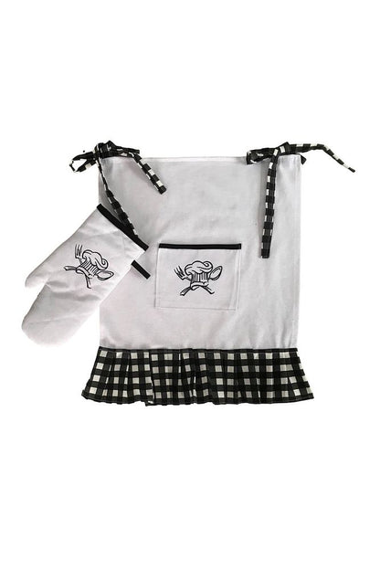Chef Embroidered, Ruffled - Pleated, Oven Apron (COVER) and Gloves