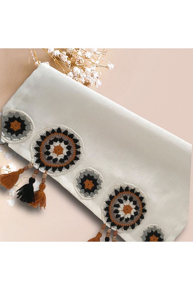 Handmade Runner, Crochet Runner - Ranir, M8, Black Brown White