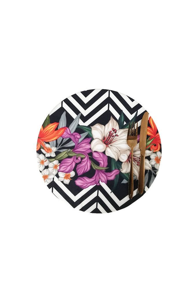 Lily Pattern Black and White Striped Ground 2 Pieces Winter Supla, Fabric - Wooden Inside Supla