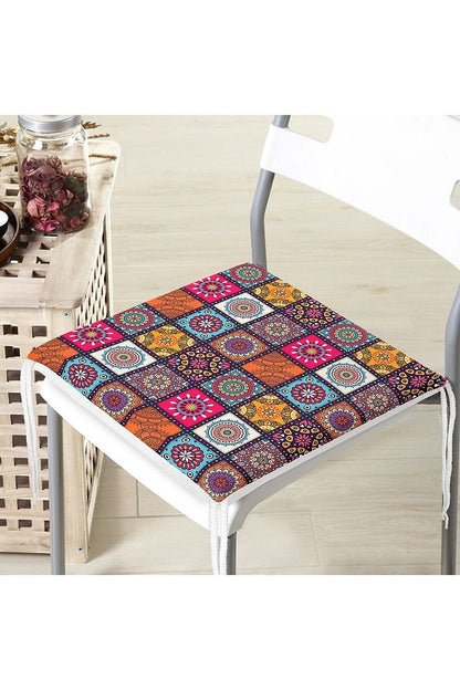 Checkered Ethnic Patterned Zippered Chair Cushion