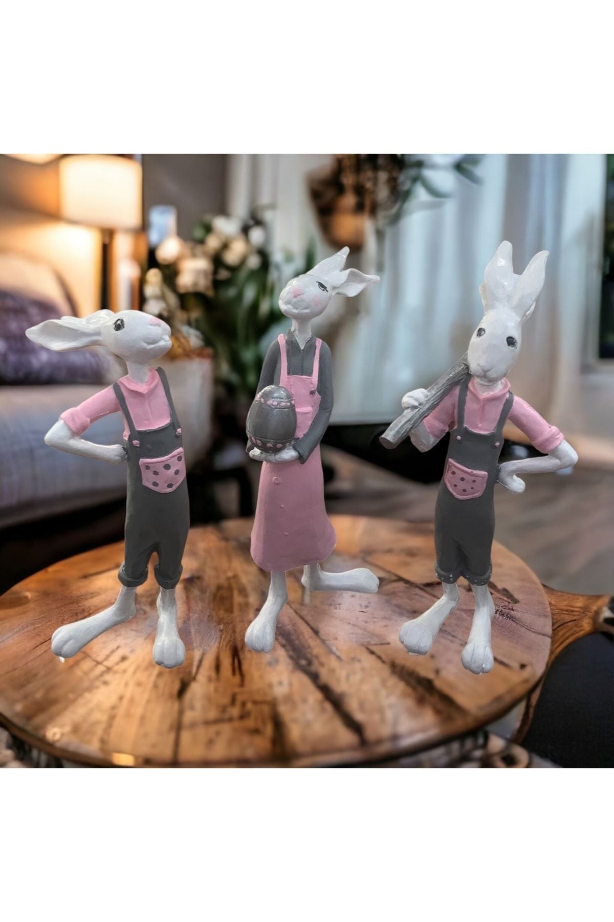 Gardener Brothers Rabbit Family Decorative Oble 3-Piece Pink Gray