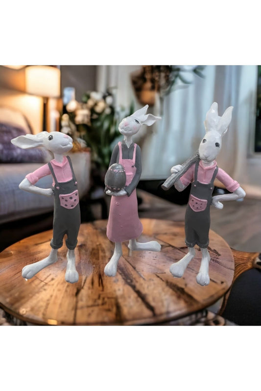 Gardener Brothers Rabbit Family Decorative Oble 3-Piece Pink Gray