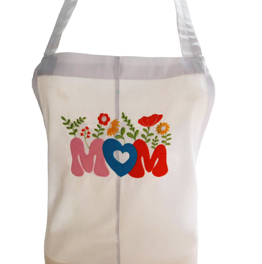 My Mother Spring Flowers Embroidered Linen Chef Kitchen Apron