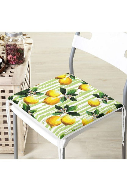 Lemon Pattern Zippered Chair Cushion with Green Stripes