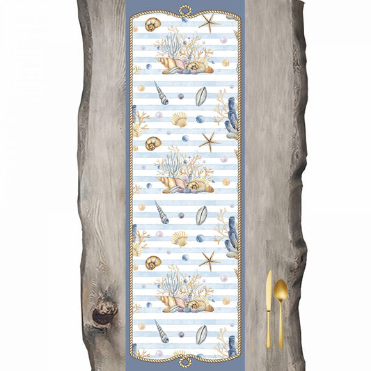 Sea Creatures Cream Blue Pattern Runner - Runner