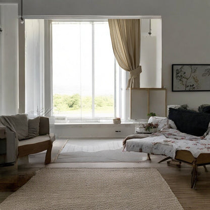 Buldan Linen Natural Bohemian Style Beige Color Backdrop Curtain Single Wing Pleated, Tie Included