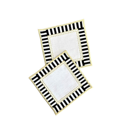 Mackenzie Dama 4-Piece Cocktail Serving Napkins with Hand Embroidery