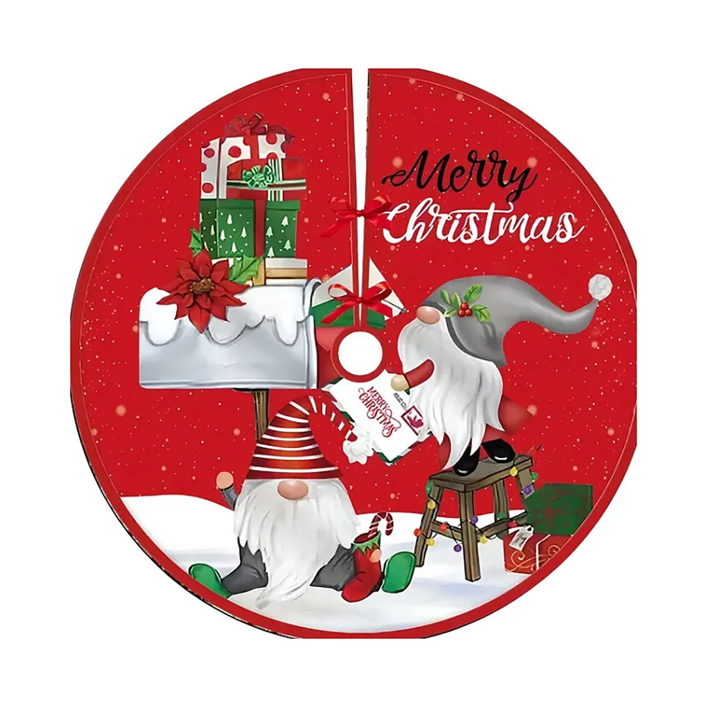 Christmas Tree Cover Gnomes Christmas Preparations with Gifts Large Size 95 cm